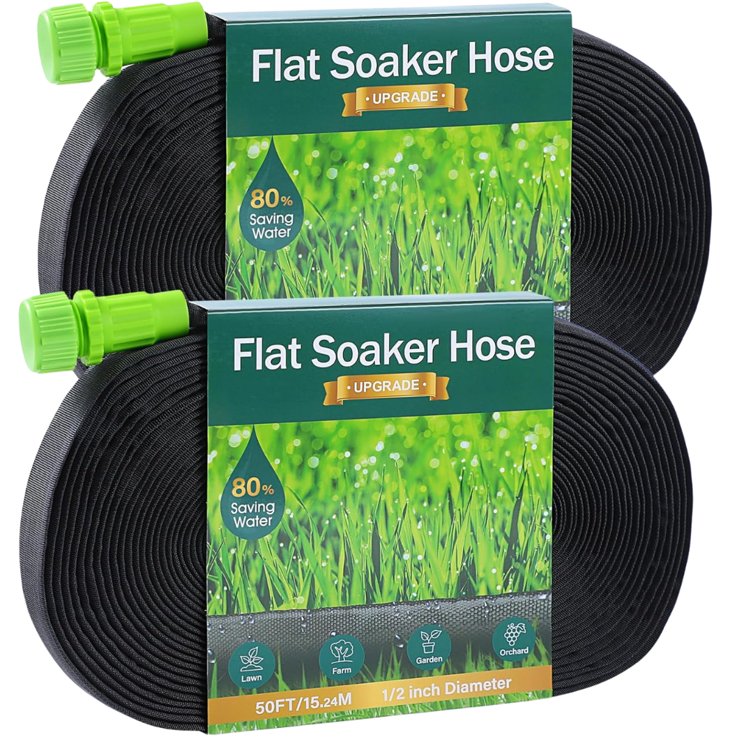 2-Pack Heavy Duty Double Layer Flat Soaker Hose (50ft Each)