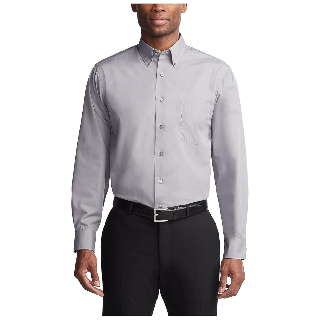 Van Heusen Men's Regular Fit Silky Poplin Solid Dress Shirts