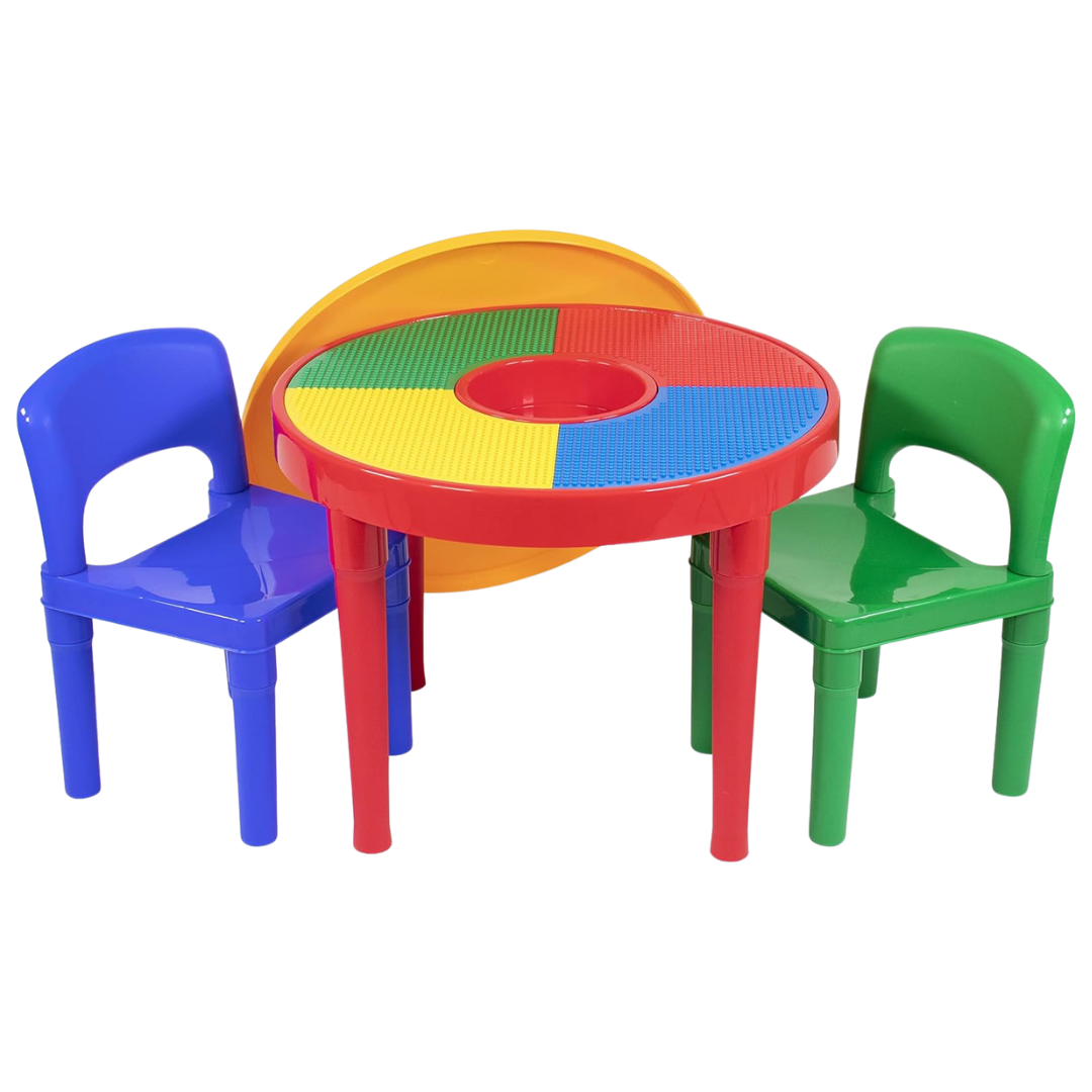 Humble Crew Kids 2-in-1 Plastic Building Blocks Activity Table And 2 Chairs Set