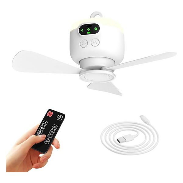 Xeamun 8000mAh Rechargeable Portable Camping Fan with Light and Hook