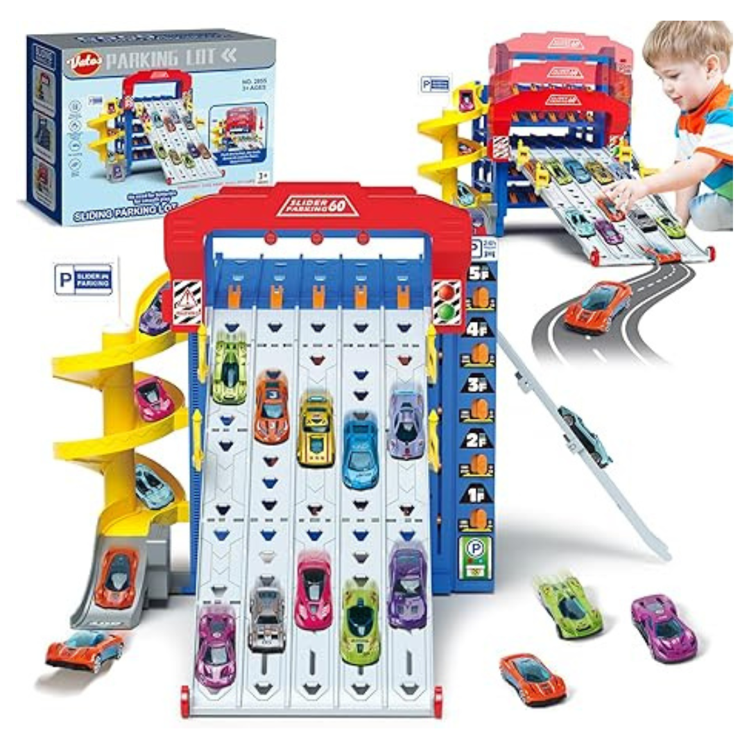 11-Piece VATOS Sliding Track Truck Car Set With 10 Cars for Kids