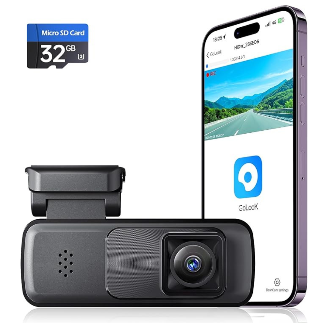 Seventour 2K Mini Dash Cam with WiFi, App Control & 32GB Card
