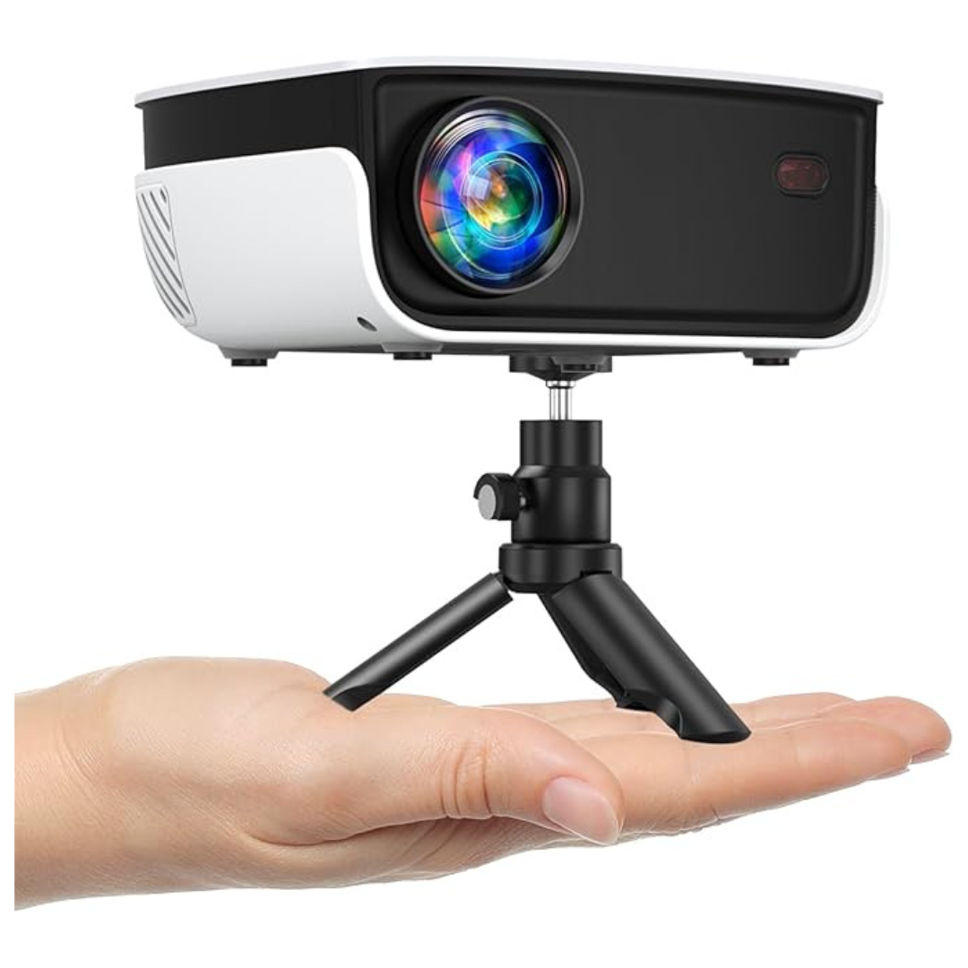 NICPOW Mini Projector with Tripod, 7500 Lumen, Supports 1080P, 200" Display