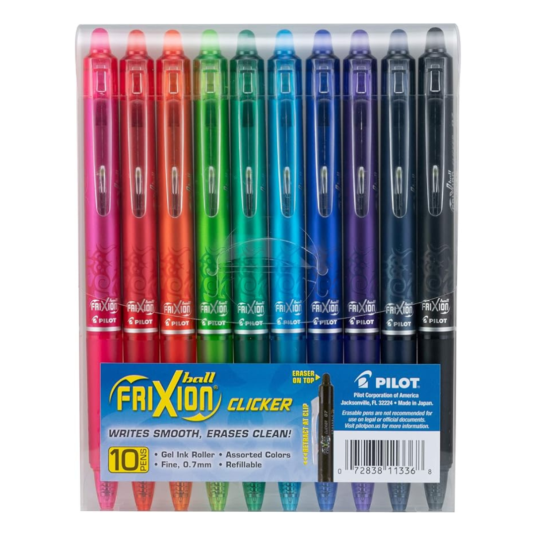 10-Pack Pilot FriXion 0.7mm Erasable Gel Pens (Assorted Colors)