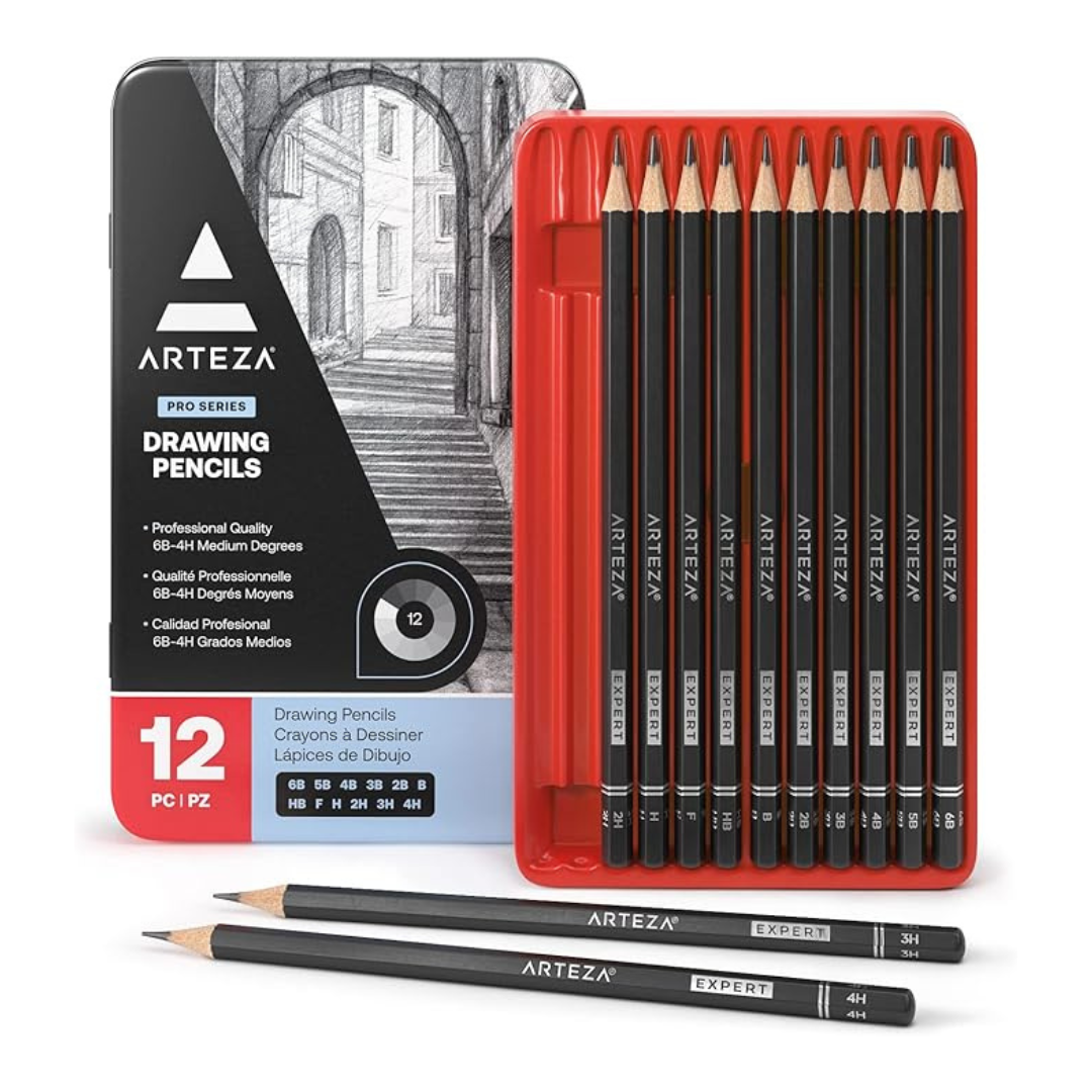 12-Pack ARTEZA Drawing Sketch Pencils (Medium Hardness 6B - 4H)