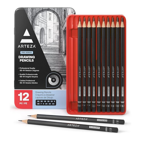 12-Pack ARTEZA Drawing Sketch Pencils (Medium Hardness 6B - 4H)