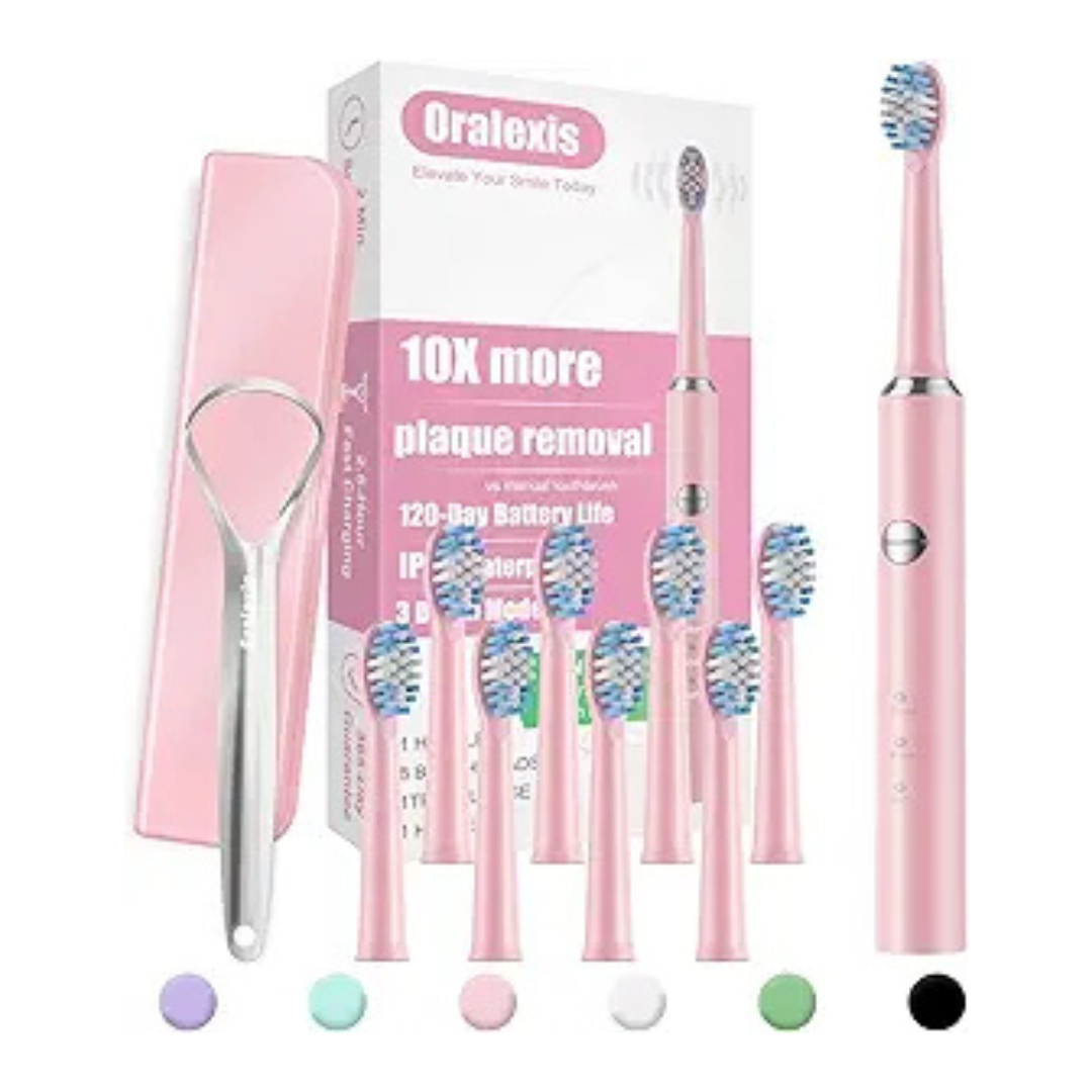Electric Toothbrush with Tongue Scraper & 8 Brush Heads (Various)