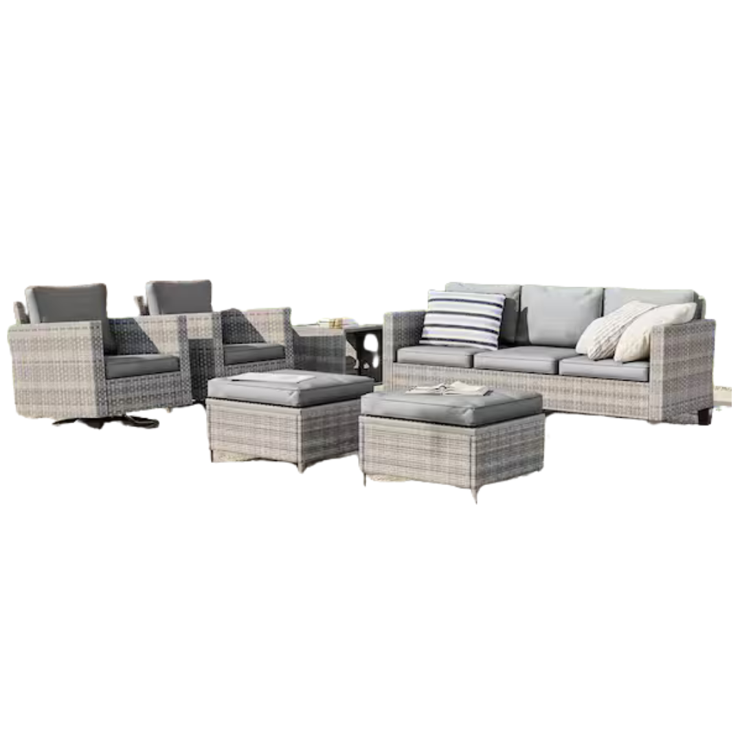 6-Piece Joyesery Gray Wicker Outdoor Seating Sofa Set