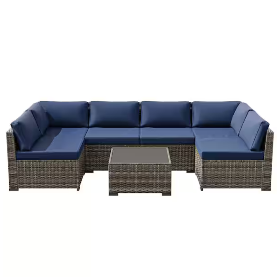 7-Piece Joyside Wicker Patio Sectional Sofa Conversation Set