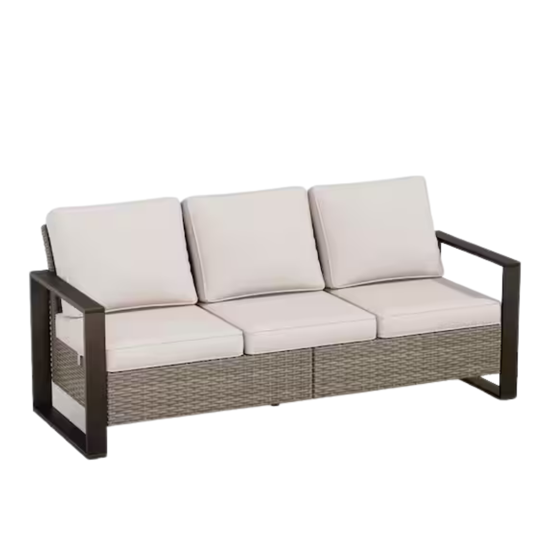 3-Seat Joyside Wicker Outdoor Patio Sofa Steel Frame Sectional Couch