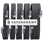 5-Pack Lisen 60W USB-C Charger Cables (3.3/3.3/6.6/6.6/10 ft)