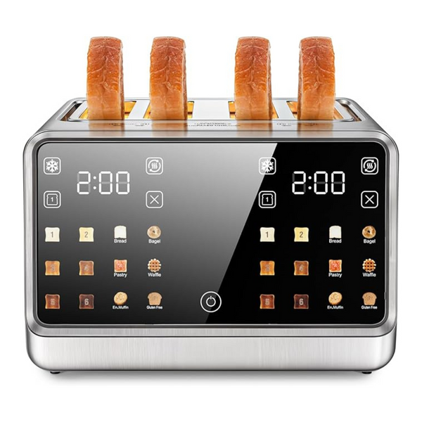 Foyoconven 1800W Stainless Steel Dual Touchscreen 4-Slice Toaster