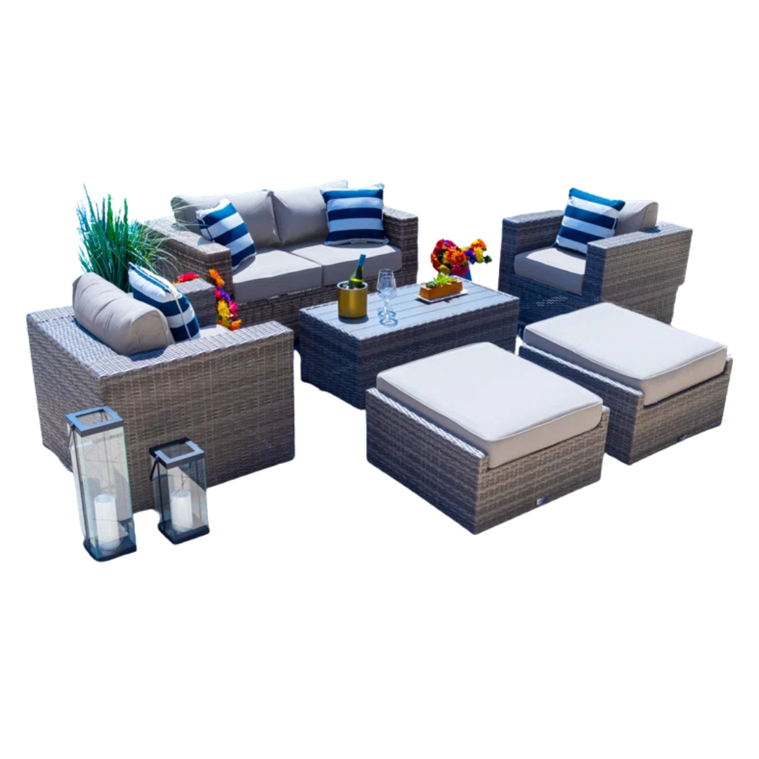 Sorrento 6 Piece Rattan Sofa Seating Group With Sunbrella Cushions