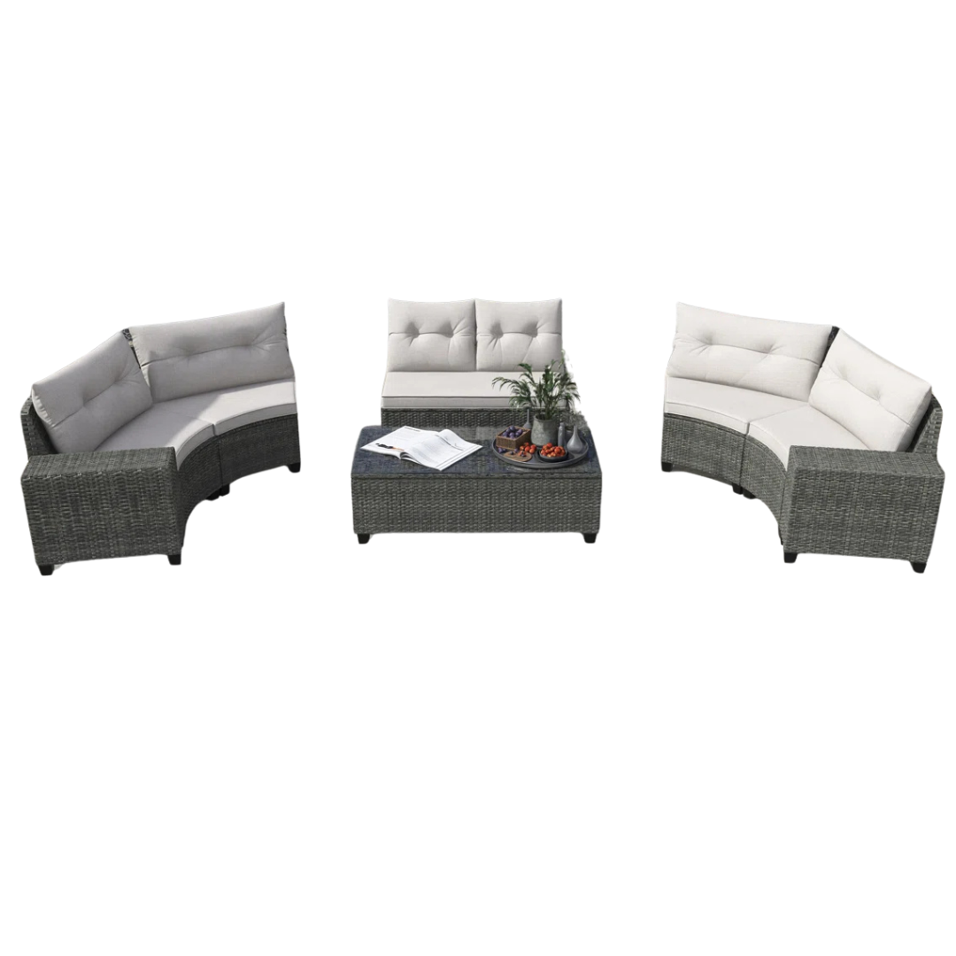 Latitude Run 8-Pieces Outdoor Wicker Round Sofa Seating Group