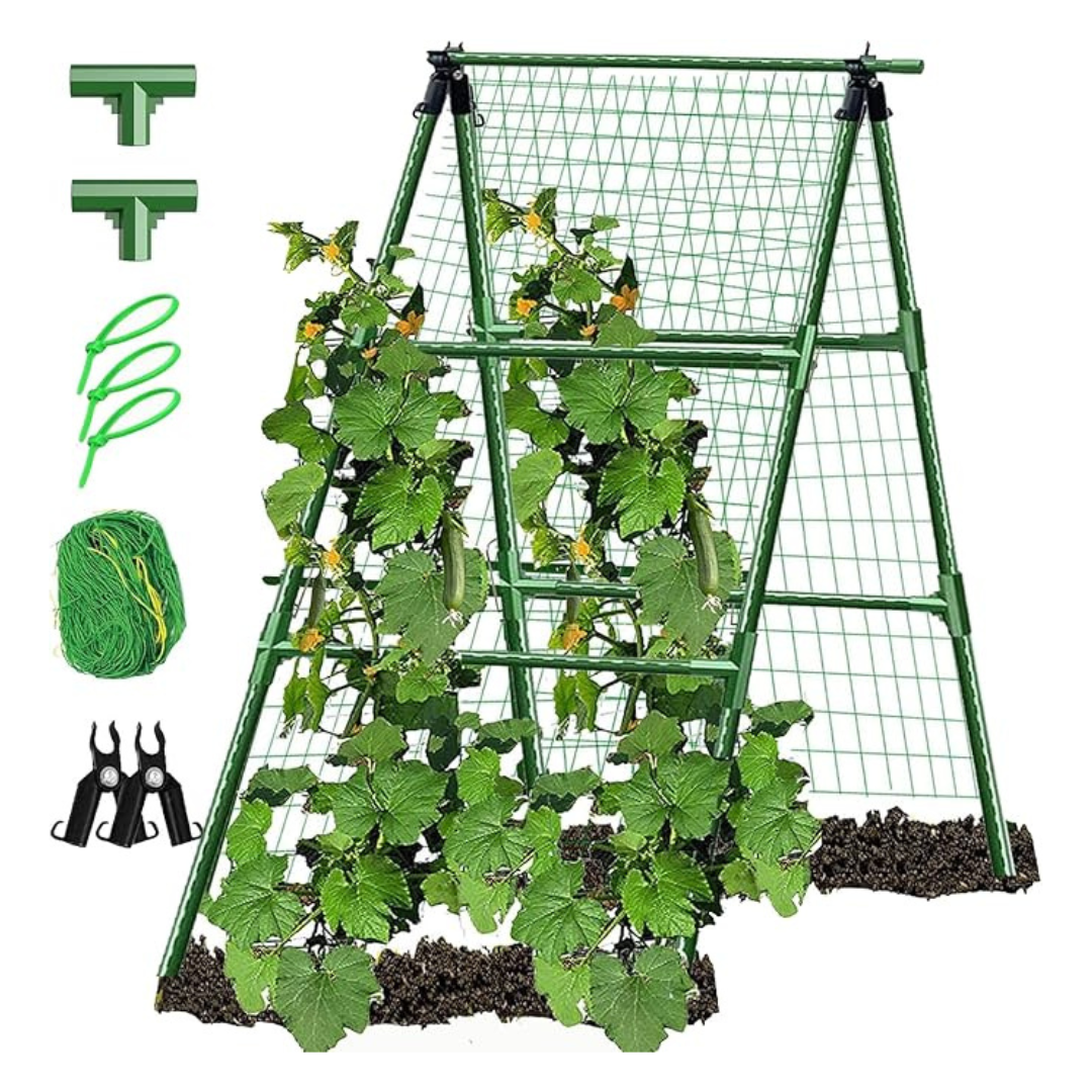 JK-GMTE A-Frame Metal Garden Trellis Set With Net Clips-Garden