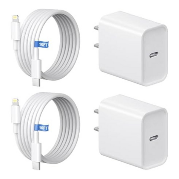 2-Pack 20W USB-C iPhone Charger Block With 10ft Cable
