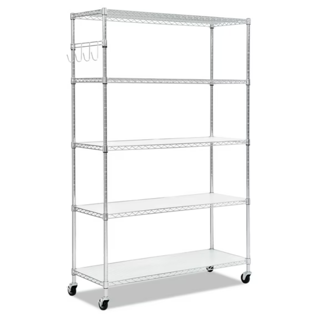 Alera 5-Shelf Wire Shelving Kit W/ Casters & Shelf Liners (48w x 18d x 72h)