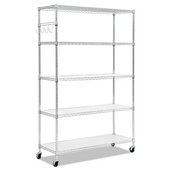 Alera 5-Shelf Wire Shelving Kit W/ Casters & Shelf Liners (48w x 18d x 72h)