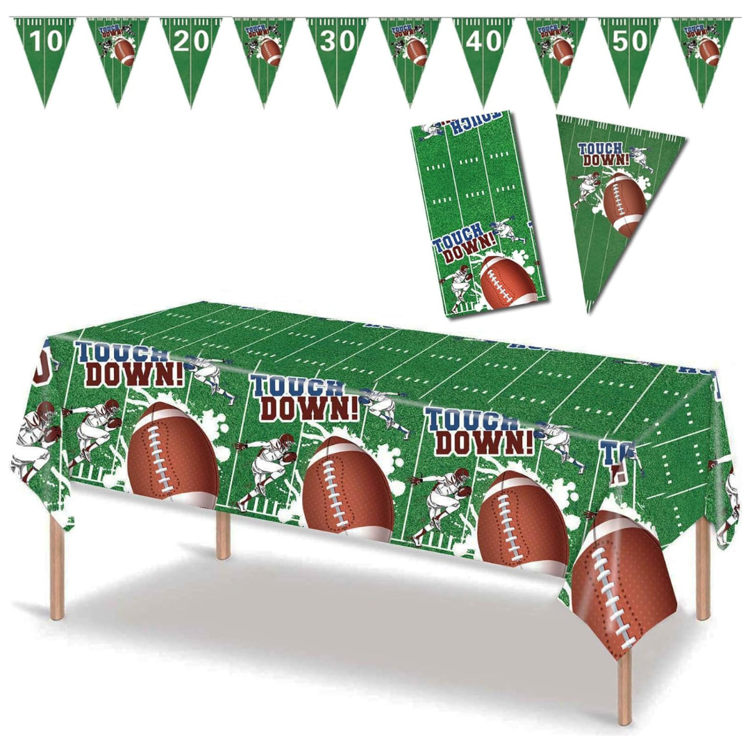 MONNCHA Football Party Tablecloth And Banner Set For Game Day Decor