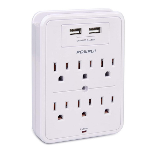 Powrui 2 USB Charging Ports Surge Protector With 6-Outlet
