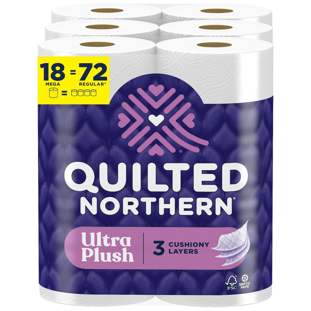 2-Pack 18 Mega Rolls Quilted Northern Ultra Plush Toilet Paper