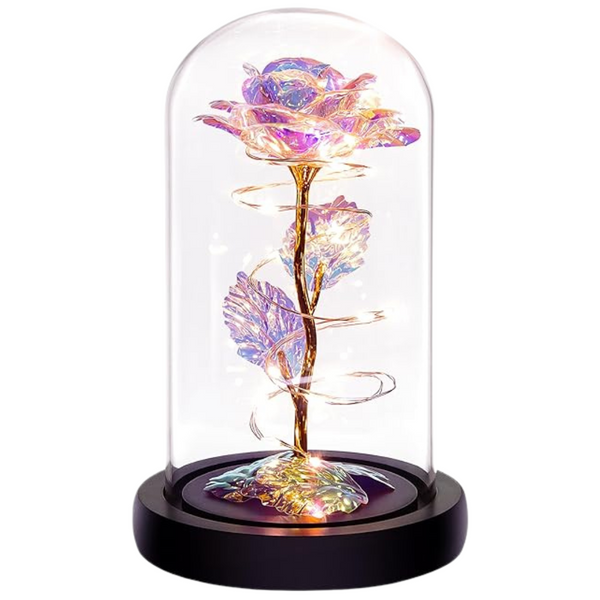 Childom Light-Up Glass Rose Colorful Rainbow Flower Gift