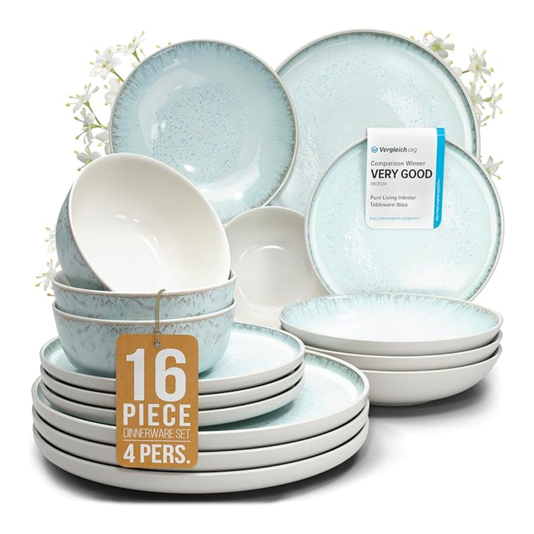 16-Piece Modern Stoneware Plates & Bowls Dinnerware Set