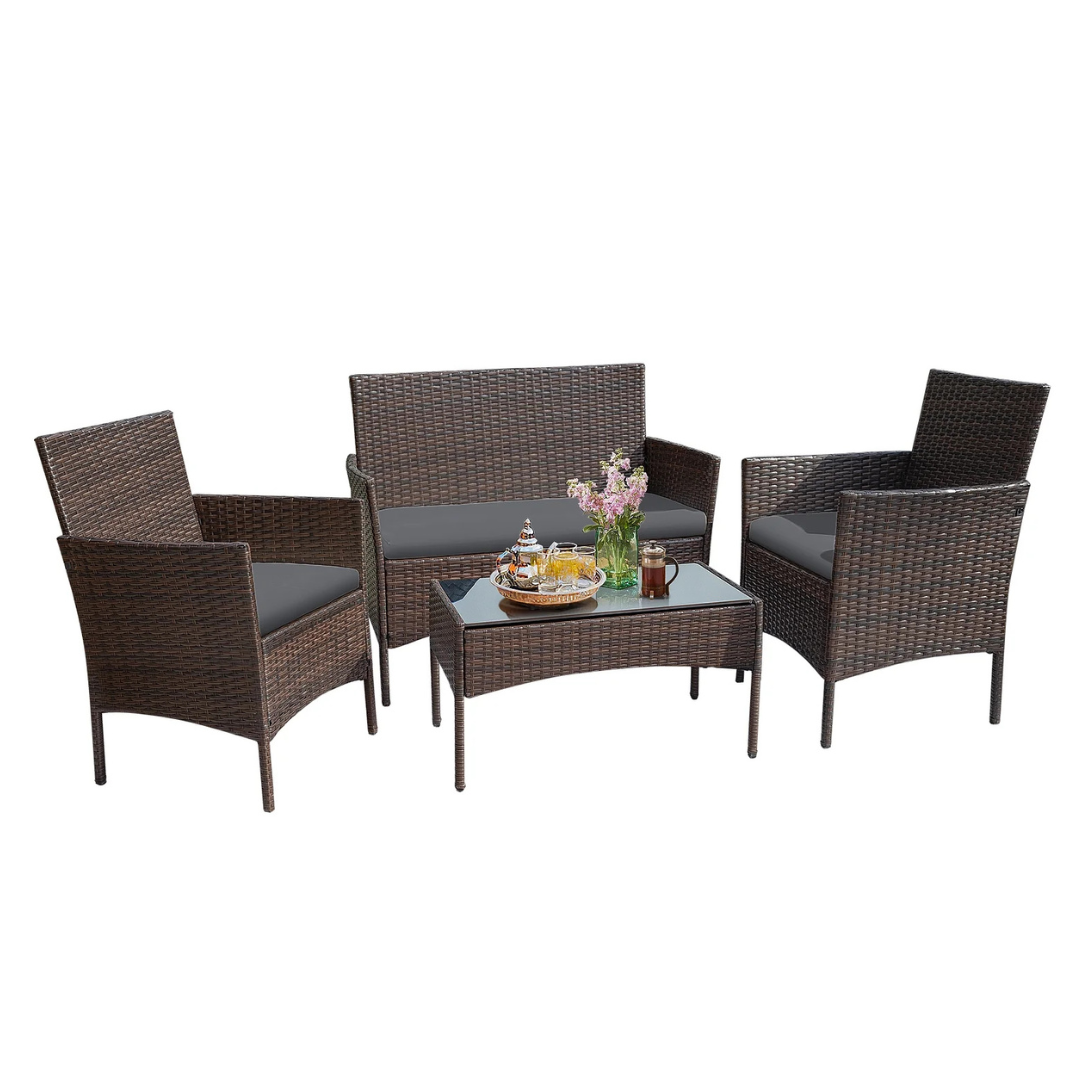 4-Piece Lacoo Outdoor PE Rattan Wicker Table & Chairs Set