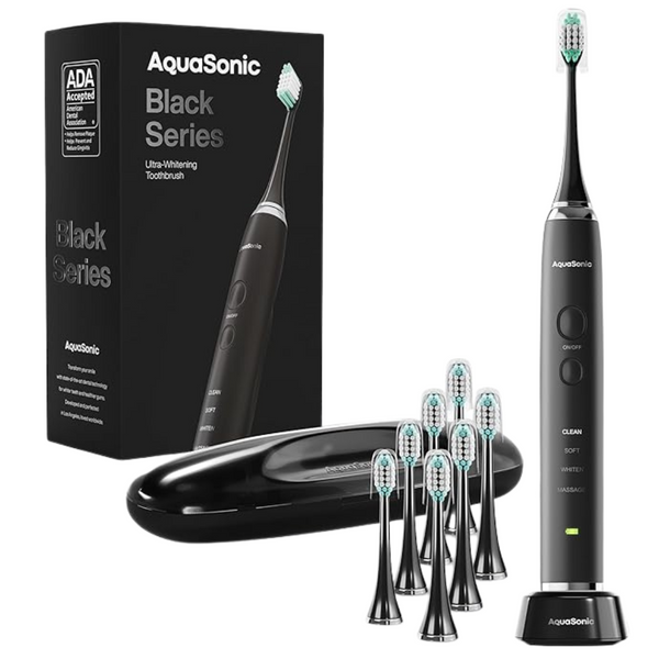 Aquasonic Black Series Ultra Whitening Toothbrush W/8 Brush Heads