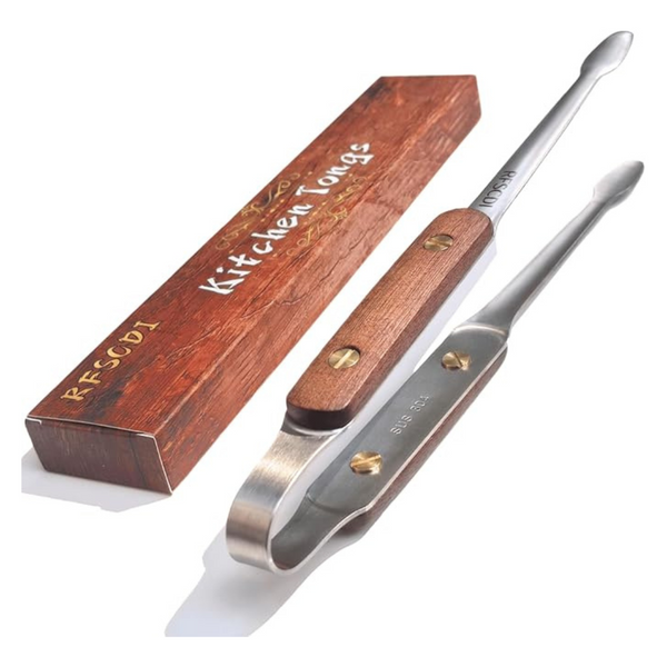 Premium 9" 304 Stainless Steel & Wood Kitchen Tongs
