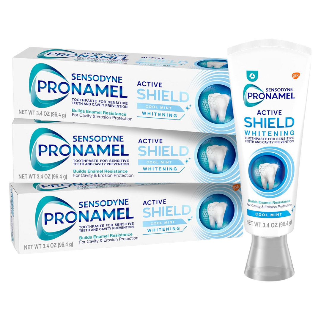 Sensodyne Pronamel Active Shield Whitening Enamel Toothpaste, Cool Mint (3.4 Ounces x 3)