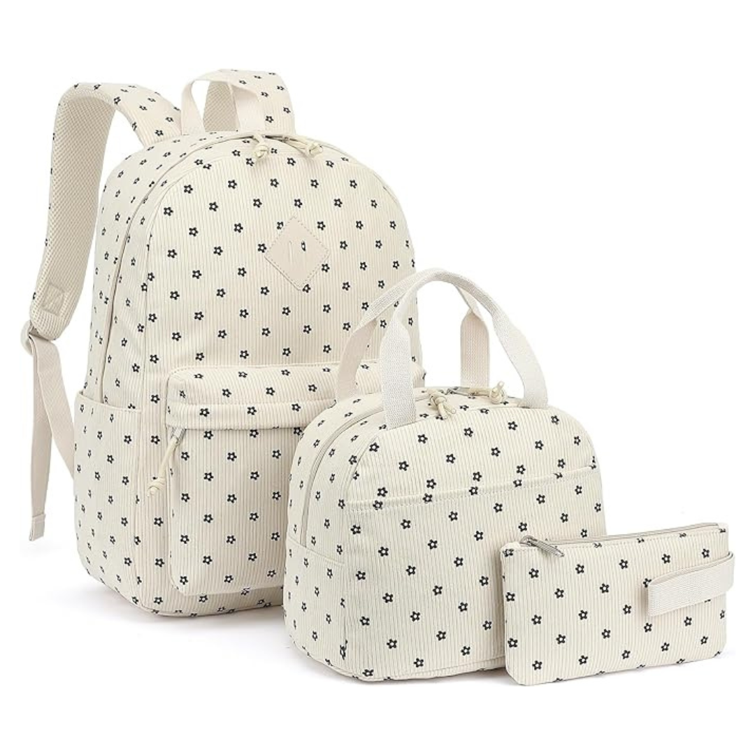 Corduroy School Backpack Set With Lunch Box And Pencil Bag (2 Colors)