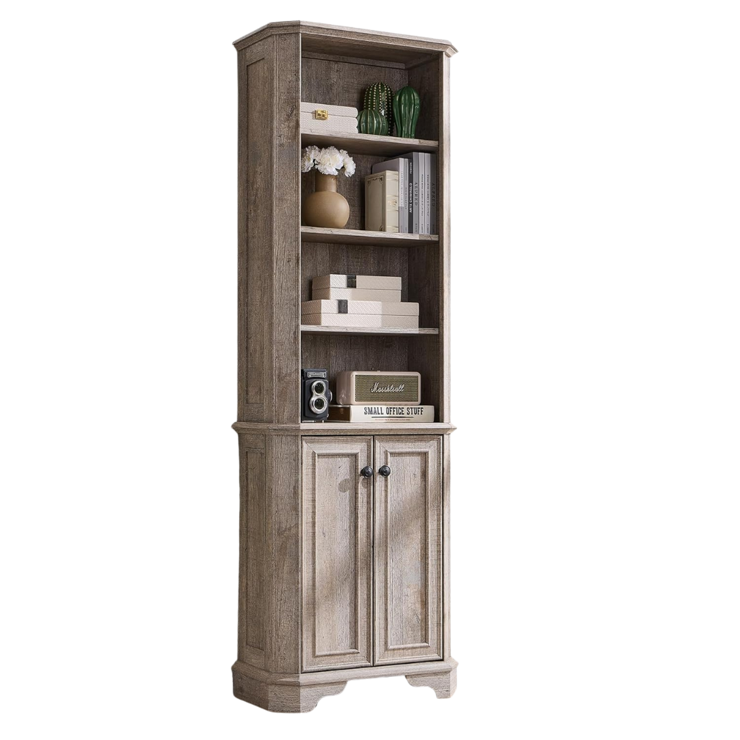 72" Tall Farmhouse Bookcase With Doors And Adjustable Shelves