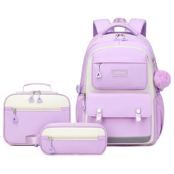 3-Pieces Girl's School Backpack With Lunch Box