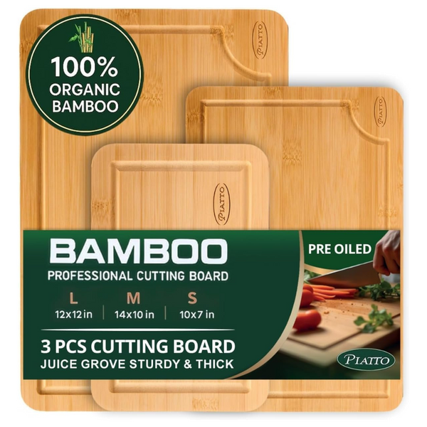 3-Piece Piatto Organic Bamboo Cutting Board Set With Lifetime Replacements
