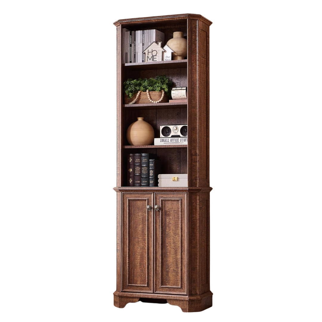 OKD 6-Tier Wooden 72" Tall Farmhouse Bookshelf With Doors