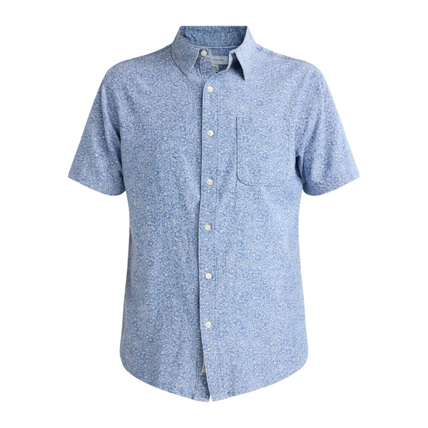 Free Assembly Mens Print Cotton Chambray Shirt With Short Sleeves