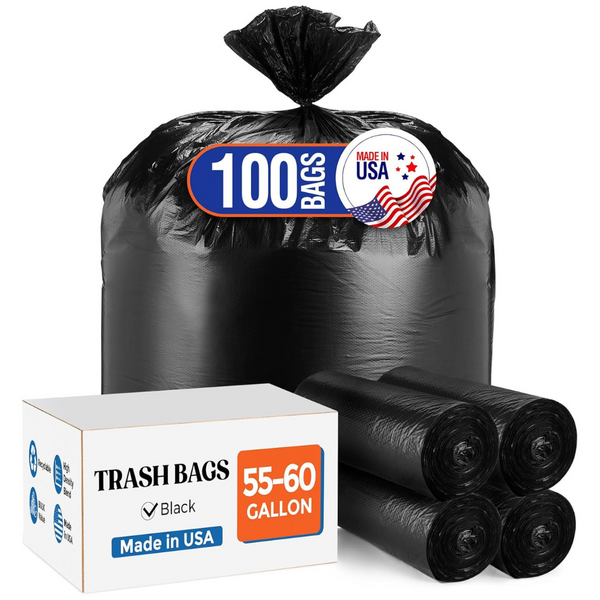 100-Count Delxo 55-60 Gallon Black Trash Bags