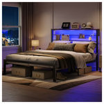 Bestier Metal Bed Frame With LED Storage Headboard Shelf (Queen)