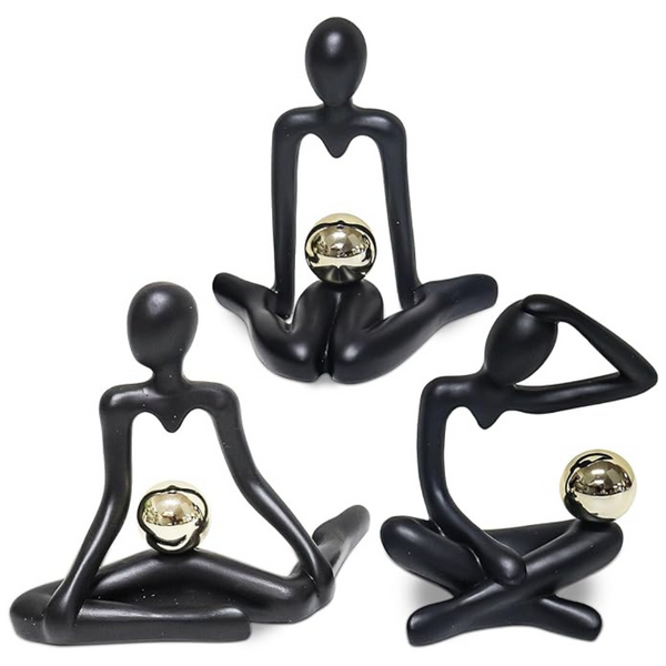Set Of 3 Abstract Art Sculpture Thinker Statue