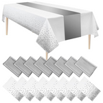 16-Pack White And Silver Plastic Tablecloths