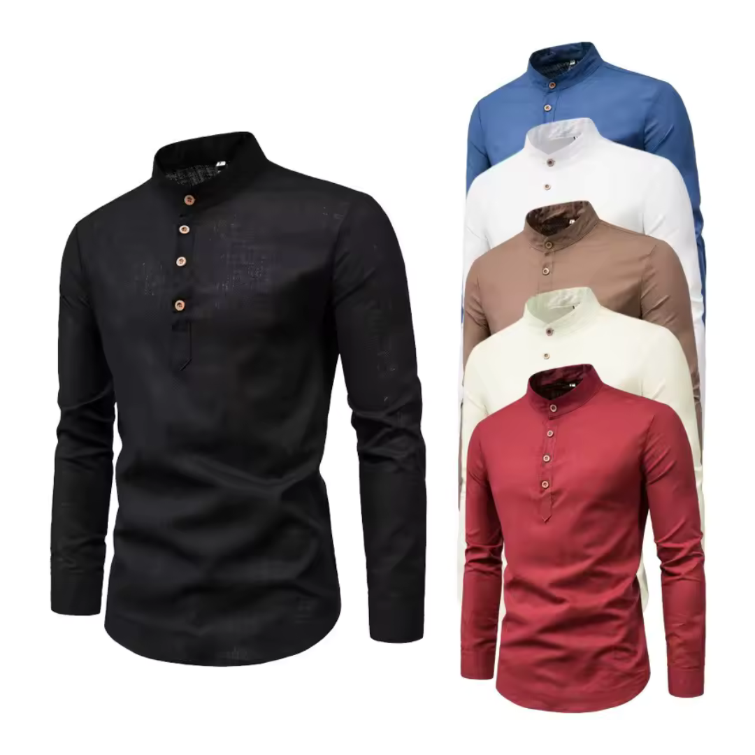 Men's Solid Color Casual Slim Fit Long Sleeved Business Shirt