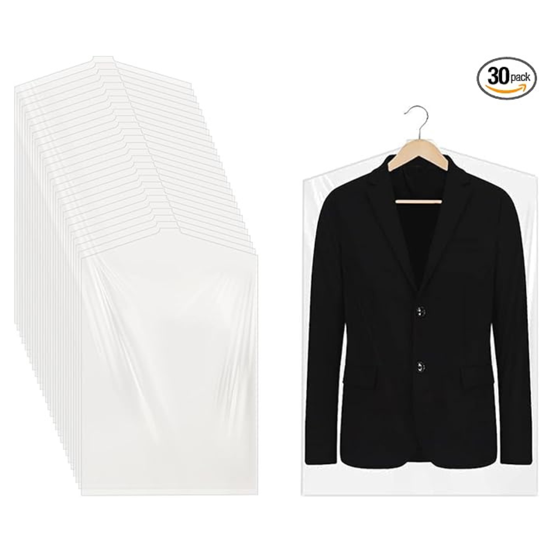 30 Pack Clear Garment Bags For Hanging Clothes