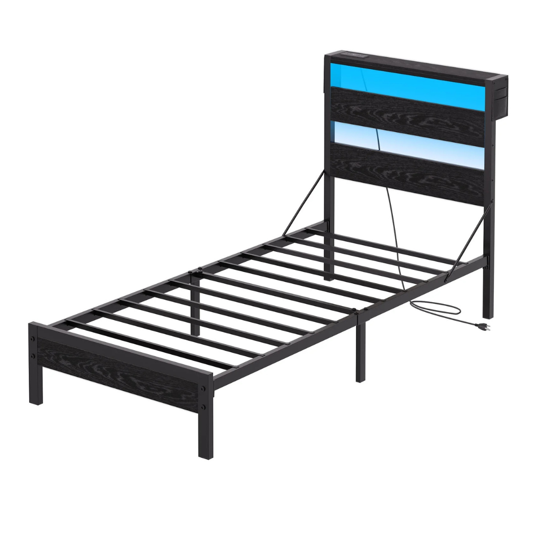 Bestier Twin Size Platform Bed Frame With Storage Headboard