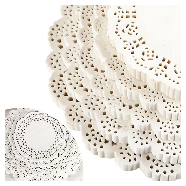 100-Piece 6.5" White Round Paper Doilies For Dessert Trays