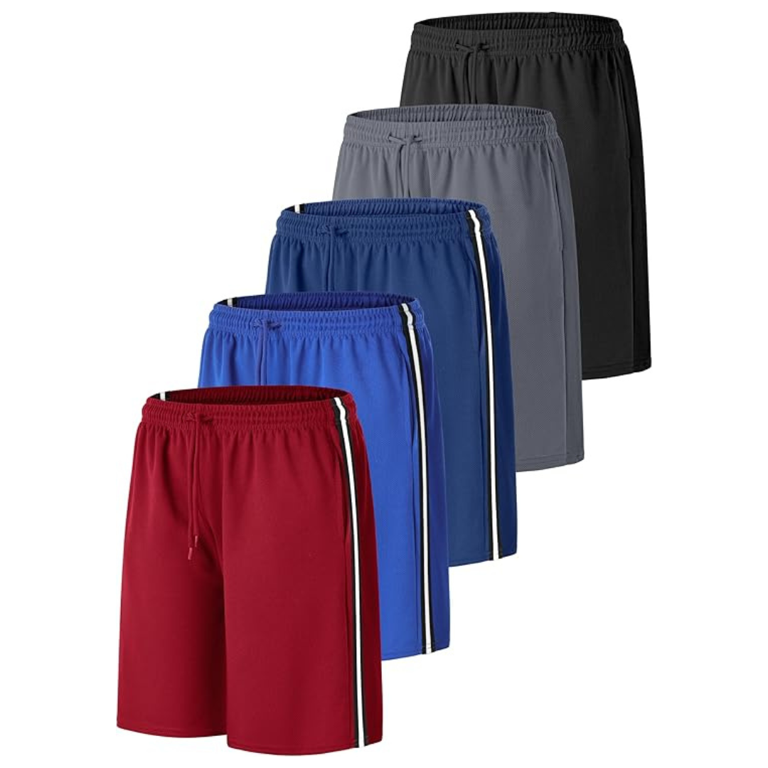 5-Pack Boys Athletic Elastic Waist Quick Dry Shorts W/ Pockets