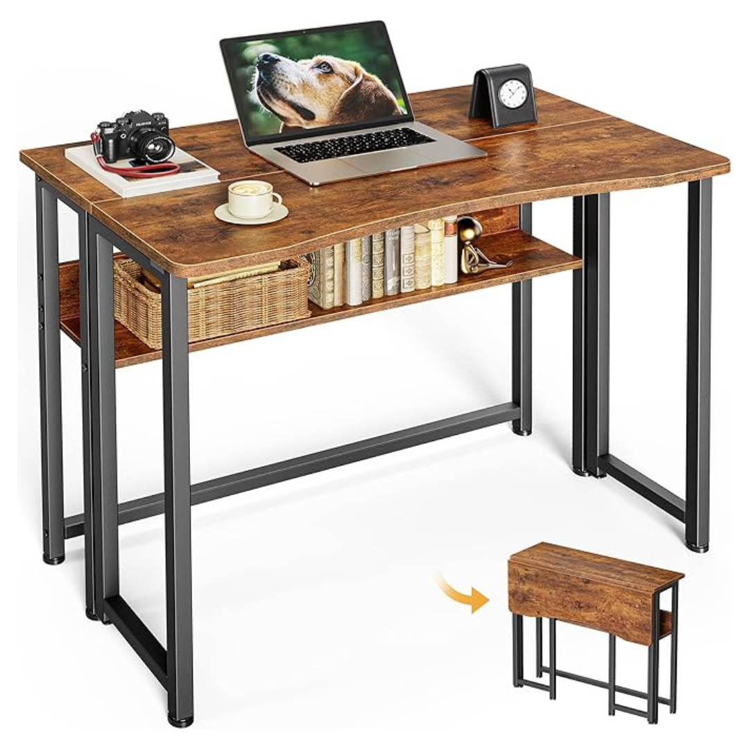 Huuger 31.5" Foldable Computer Table With Storage Shelf