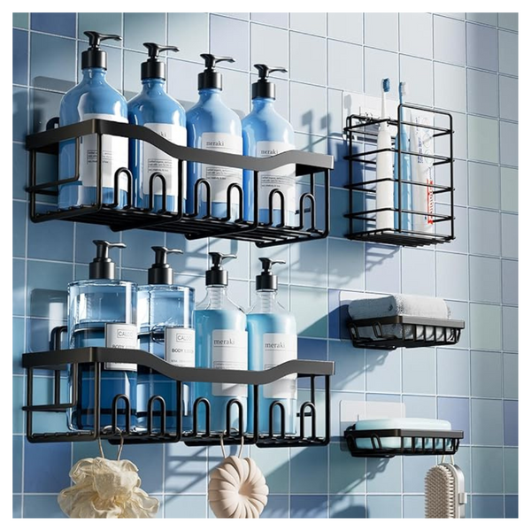 5-Pack Large Capacity Shower Caddy Adhesive Shower Organizer