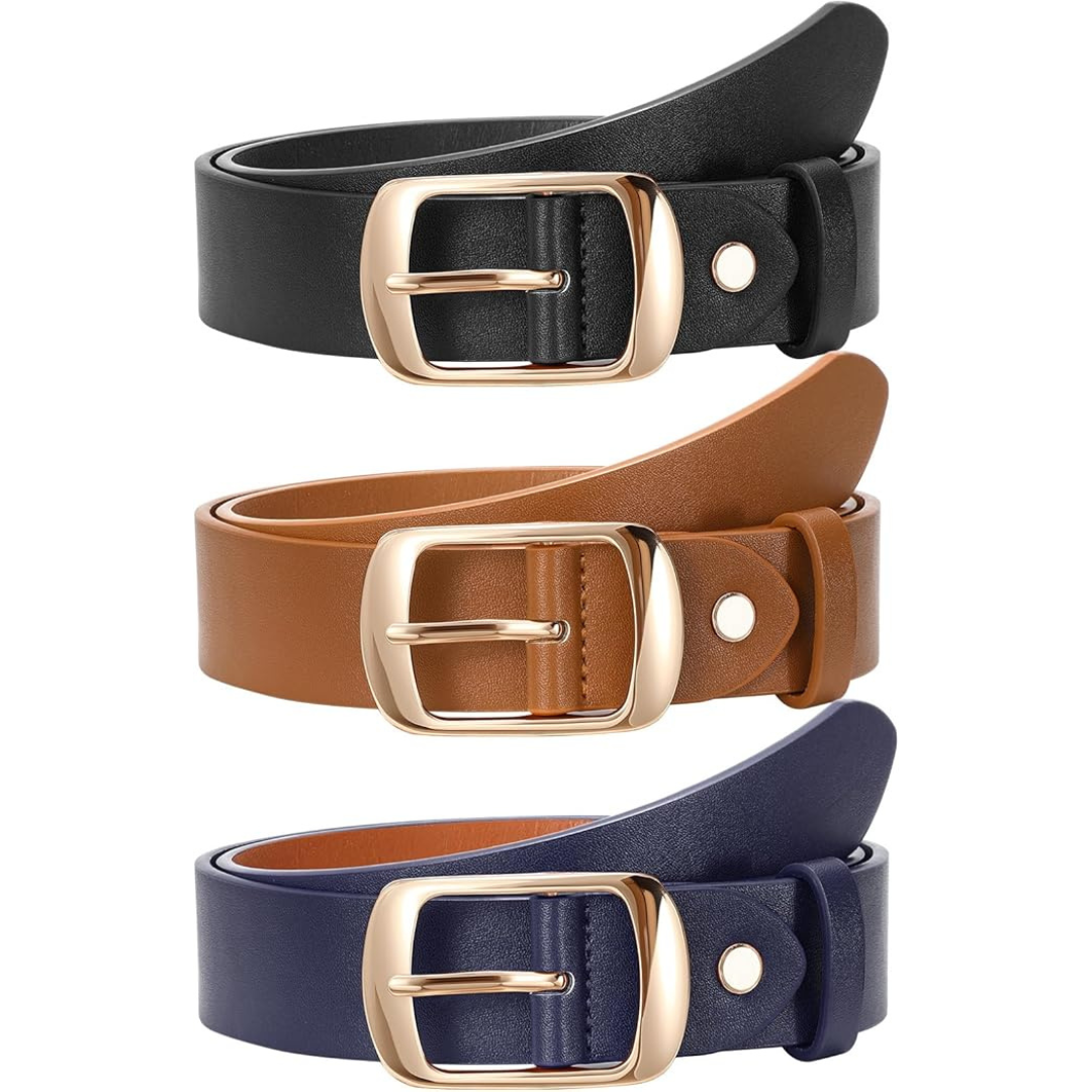 3-Pack Women's Soft Leather Waist Belt with Pin Buckle