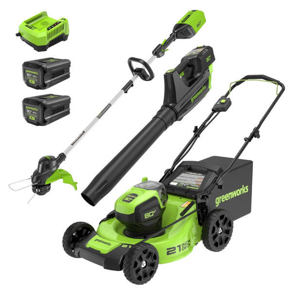 Greenworks 80V 21" Brushless Cordless Electric Lawn Mower + Axial Blower